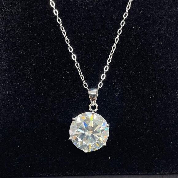 Moissanite Diamond Necklace Pendant Chain Round Cut GRA 18K Finish S925 5 Ct - Picture 2 of 11